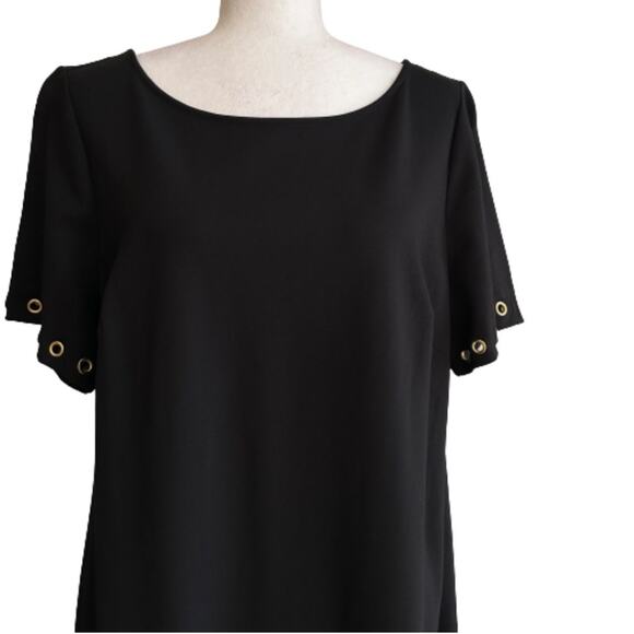 Roz & Ali Black Grommet Rivet Detail Short Sleeve Shift LBD Dress Woman Size 14 - Picture 3 of 12